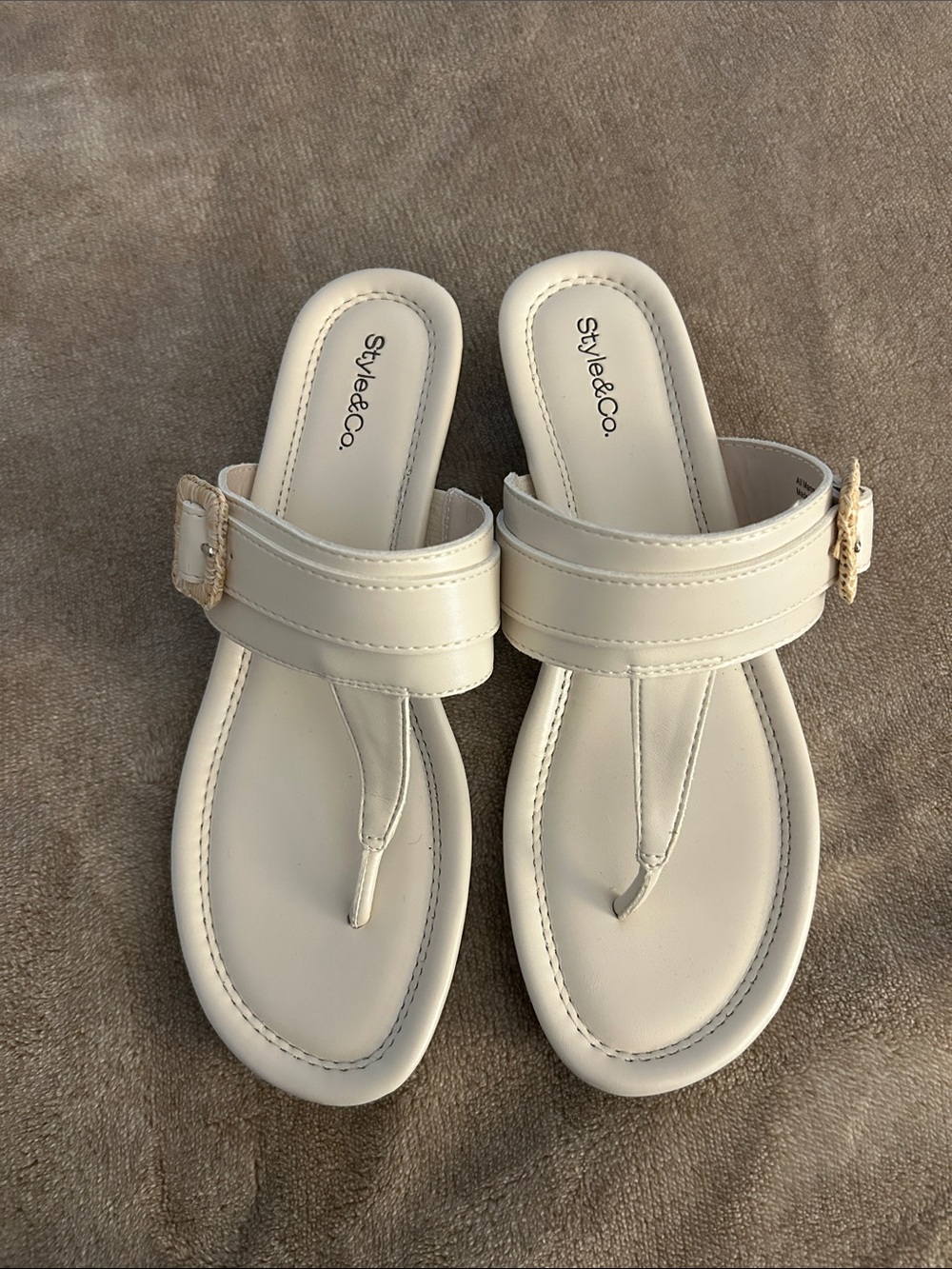 Style & Co. Cream Buckle Thong Sandals